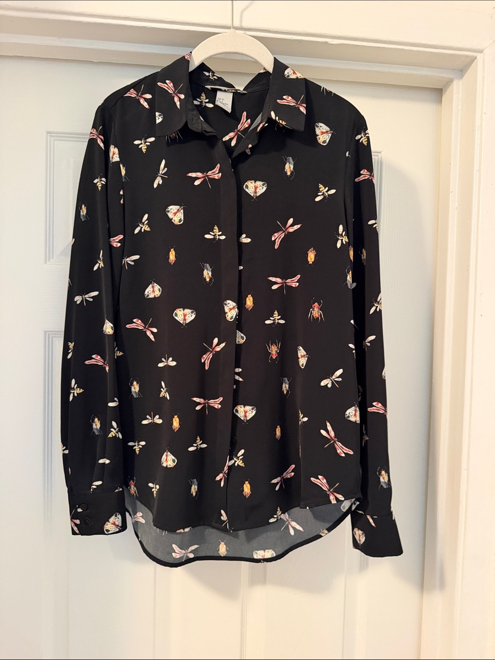 H&M Black Button-Up Blouse with Pink & Cream Insect Print